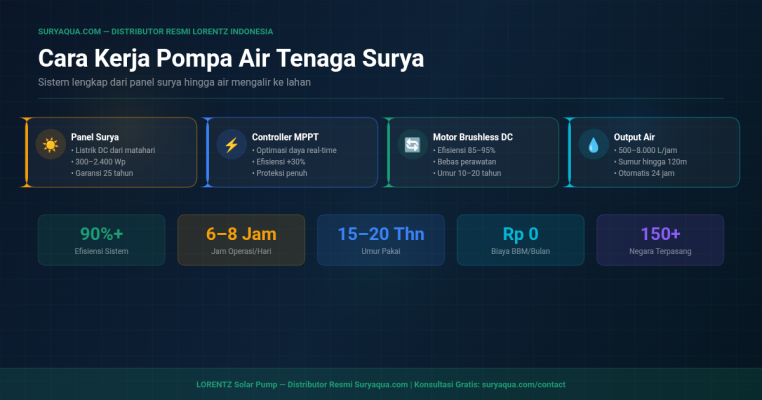 cara kerja pompa air tenaga surya sistem lengkap LORENTZ