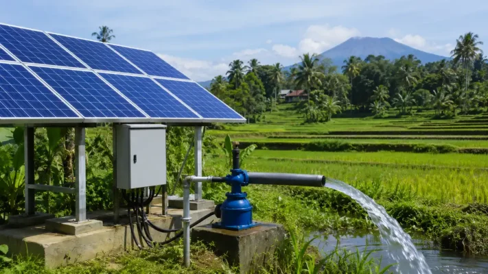 aplikasi di sawah pompa air tenaga surya untuk pertanian